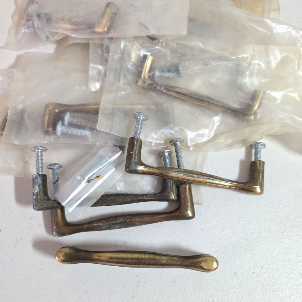 Vtg Brass Hourglass Cabinet Pulls Lot of 15 Tapered Bridge Handles - Read Disc